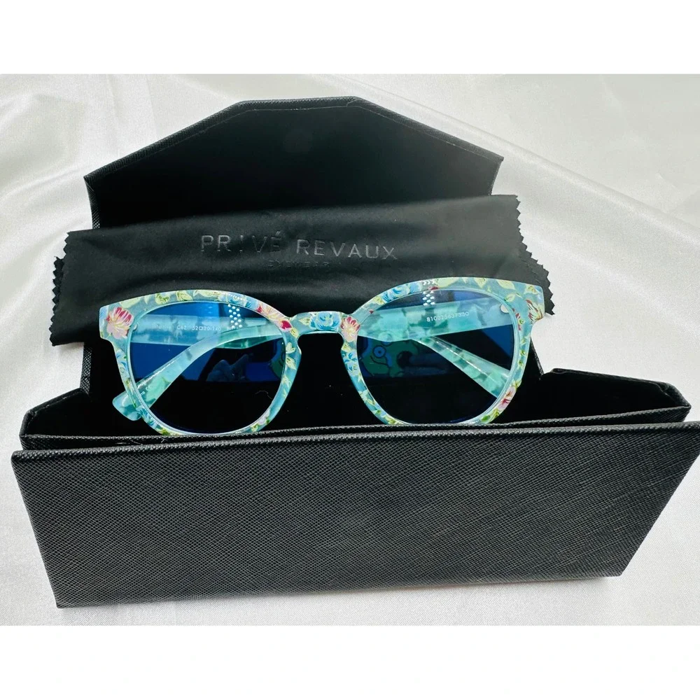 Prive Revaux Intuitive Blue Light Glasses Teal Floral Round Frame C62 52-20-140‎